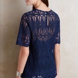 NWOT ANTHROPOLOGIE EN ELLE - Navy lace top - 10